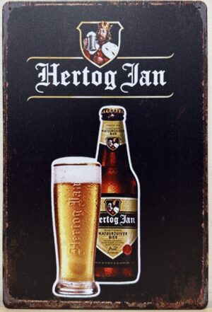 Hertog Jan bierglas fles reclamebord van metaal