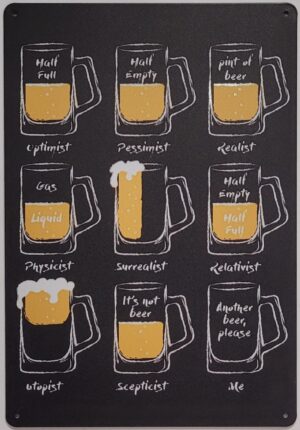 Bierglazen Optimist Pessimist wandbord