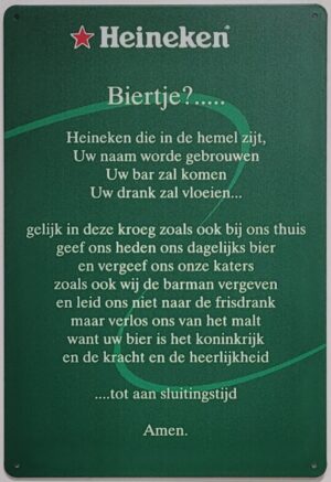 Heineken gebed biertje wandbord