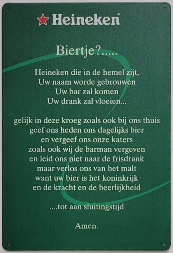 Heineken gebed biertje wandbord